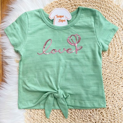 Conj. Blusa Love com Amarração e Short - Verde
